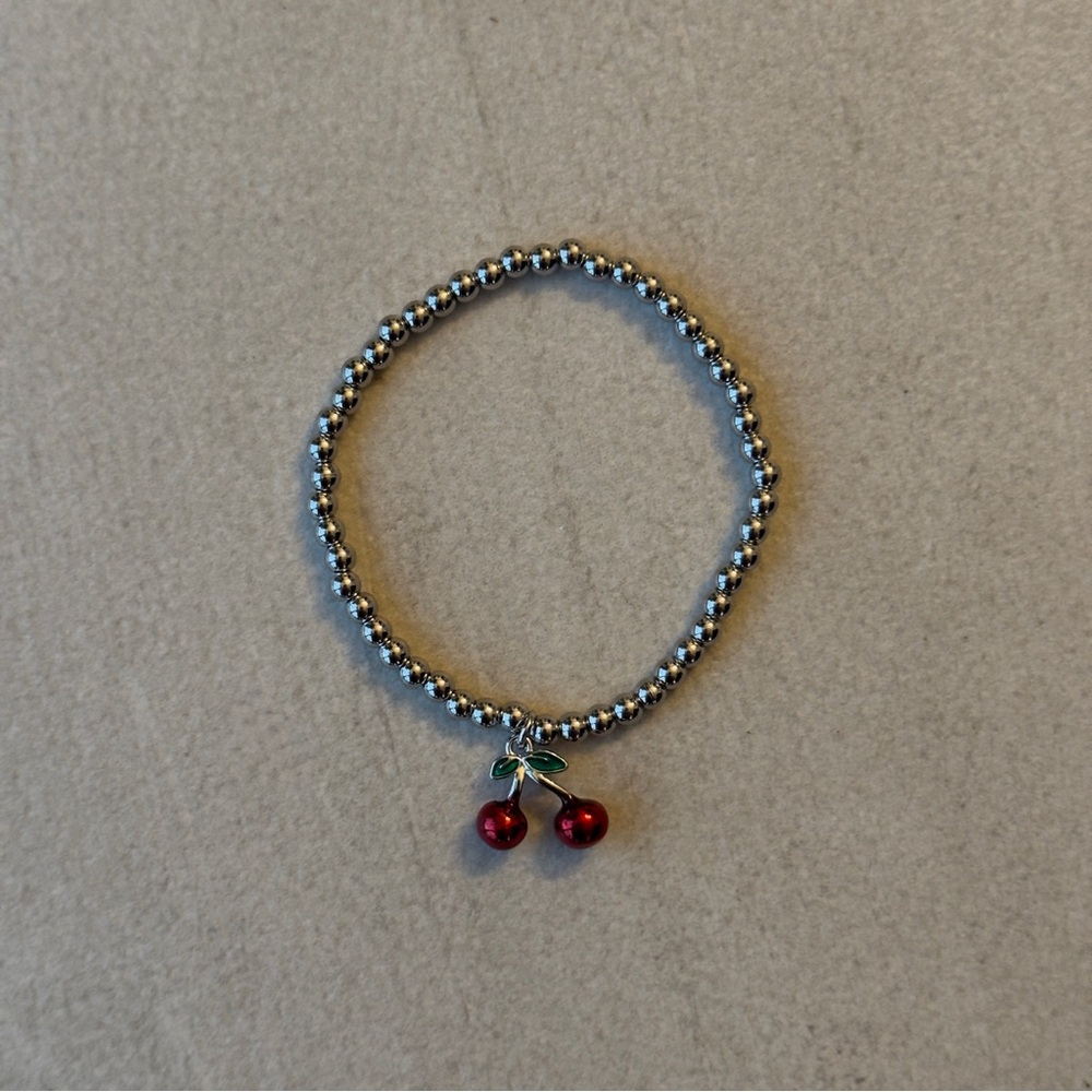 Silver Cherry Charm Bracelet 🍒